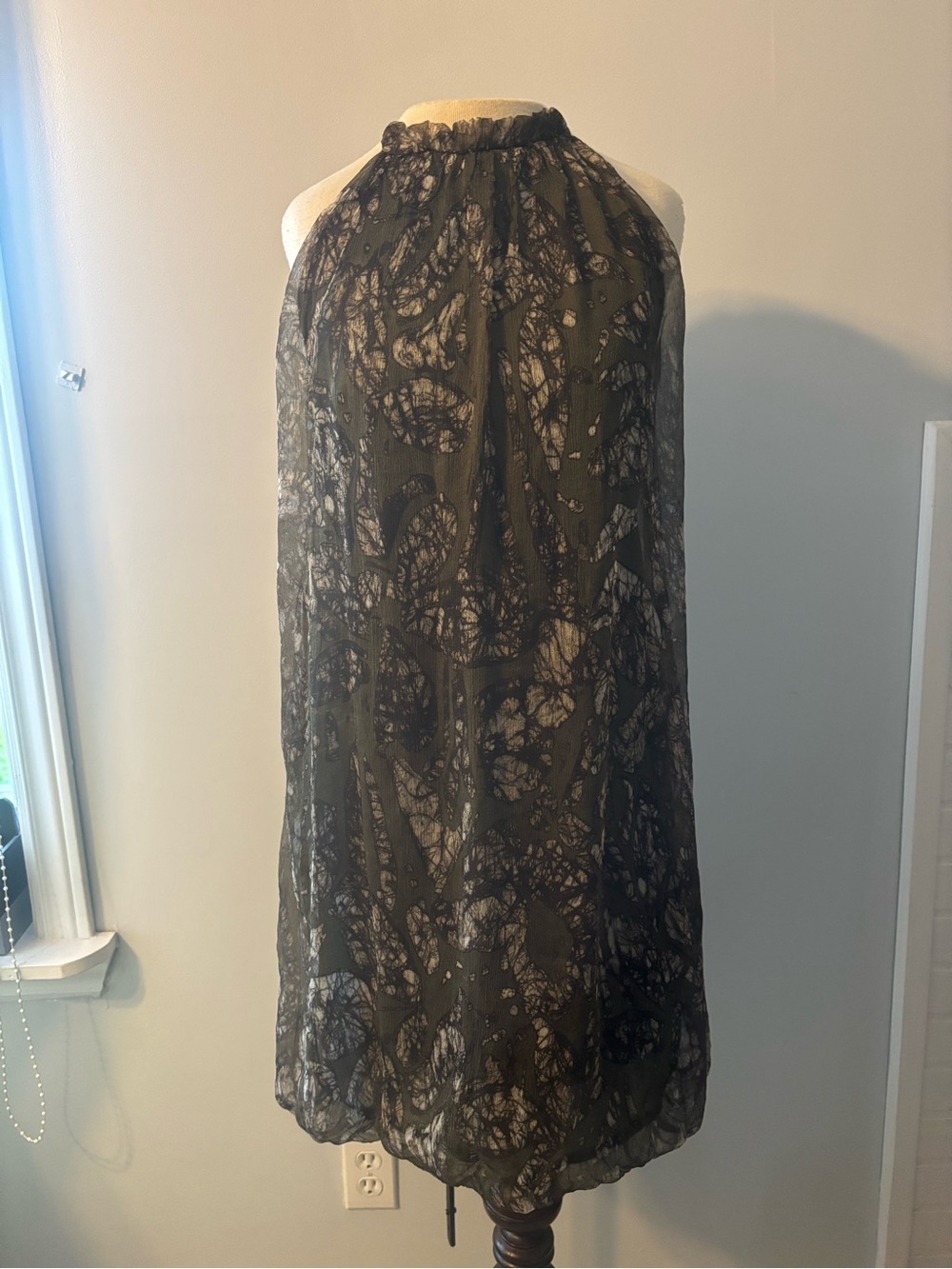 Camaieu silk Olive & Black Printed High-Neck Dress